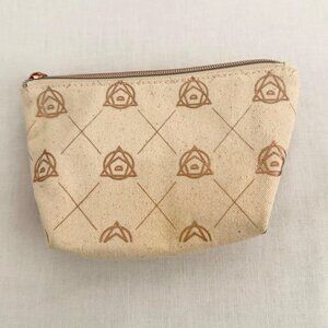 Small Beige Canvas Printed Pouch Cosmetic Bag 6x4x2 Inches Rose Gold Zipper